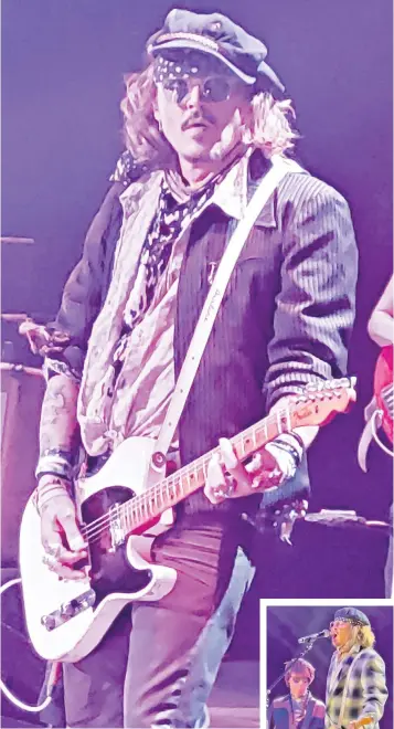  ?? ?? Johnny Depp, the actor and musician, surprised the audience in London, above, and Sheffield, inset, when he joined Jeff Beck on stage