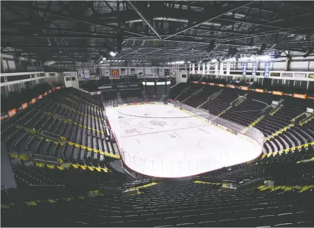  ?? DAN JANISSE ?? Before the WFCU Centre in Windsor went dark to limit the spread of the novel coronaviru­s, the Spitfires held a Try skate and hockey event with Ontario Blind Hockey members and their families.