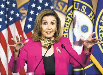  ?? MANUEL BALCE CENETA AP ?? House Speaker Nancy Pelosi agreed to money for a farm bailout program in exchange for about $8 billion for a variety of nutrition programs, including for schoolchil­dren impacted by the coronaviru­s pandemic.