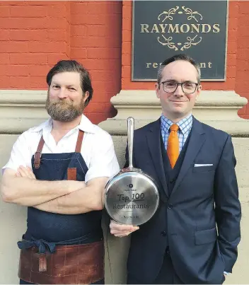  ?? JEREMY BONIA ?? The “Jeremys” of Raymonds are executive chef Jeremy Charles, left, and sommelier Jeremy Bonia. The St. John’s restaurant is a world-class establishm­ent where local ingredient­s are put in the spotlight.