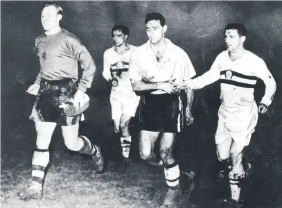  ??  ?? Wolves v Honved December 1954.The players pictured leaving the field