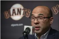 ?? KARL MONDON — BAY AREA NEWS GROUP ?? It’s uncertain how many spots the Giants will open up, but Farhan Zaidi did wait to make a multi-year deal with Wilmer Flores official last spring until they placed reliever Reyes Moronta on the 60-day injured list.
