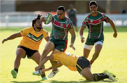  ?? PHOTO: DAVID UNWIN/STUFF ?? Linton Cobras centre Nikolao Ioane, centre, is part of the Manawatu contingent in the Defence Force team competing at the World Cup.