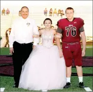  ??  ?? Lincoln junior maid Arianna Ortiz, daughter of Manuel and Carolyn Ortiz, escorted by her father; and senior Matthew Gibson, nephew of William and Janette Falk.
