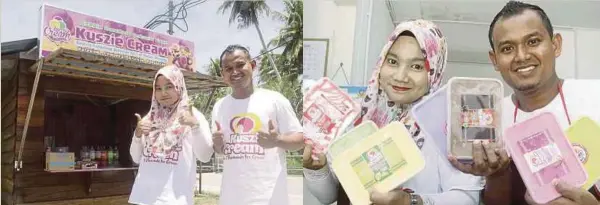  ??  ?? MUHAMAD Khusairi dan Haziela di hadapan kedai aiskrim Kuszie Cream.
MUHAMAD Khusairi dan Haziela menunjukka­n beberapa perisa aiskrim buatan sendiri.