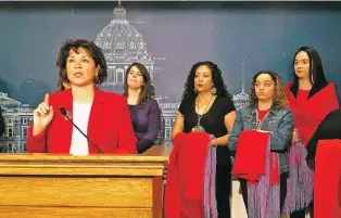  ??  ?? Minnesota State Rep. Mary Kunesh-Podein, D-New Brighton, speaks at a news conference at the state Capitol in St. Paul. Minnesota is among the states considerin­g a bill to take action on missing or killed Native women.