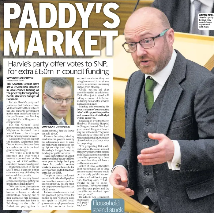  ??  ?? CONFIDENT Derek Mackay GREEN DEAL Harvie’s party believe they can strike an agreement with Nats