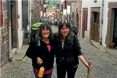  ??  ?? Christchur­ch woman Linda Jones, left, and daughter Olivia Phillipson, in St-Jean-Pied-de-Port,on the first day of the trek.