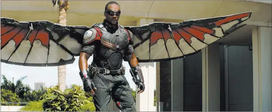 ??  ?? Anthony Mackie as Falcon in “Captain America: Civil War.” Marvel Studios