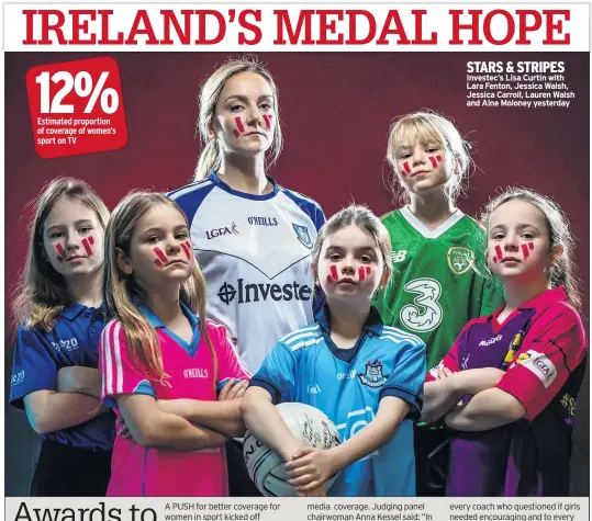  ??  ?? STARS &amp; STRIPES Investec’s Lisa Curtin with Lara Fenton, Jessica Walsh, Jessica Carroll, Lauren Walsh and Aine Moloney yesterday