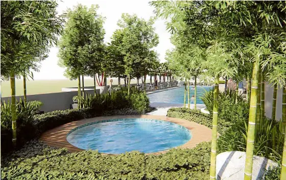  ??  ?? The roof deck amenities are complement­ed by Zen-inspired garden elements in the Grand Midori Ortigas.