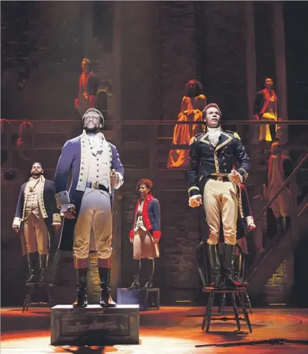  ?? Joan Marcus ?? “HAMILTON” is at the Pantages Theatre with Michael Luwoye, foreground, as Alexander Hamilton and Jordan Donica as Lafayette.