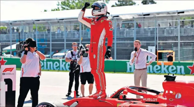  ??  ?? VELOCIDAD. Sebastian Vettel logró la pole número 54 de su carrera deportiva en el circuito Gilles Villeneuve por delante de Valtteri Bottas y Max Verstappen.
