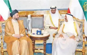  ??  ?? KUWAIT: His Highness the Amir Sheikh Sabah Al-Ahmad Al-Jaber Al-Sabah meets with leader of the Islamic Supreme Council of Iraq Sayyed Ammar Al-Hakim. — Amiri Diwan and KUNA photos