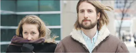  ??  ?? Collet and David Stephan leave for a break during their appeals trial in Calgary on Thursday.