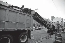  ?? [JONATHAN QUILTER/DISPATCH] ?? Columbus will spend about $30 million again this year to resurface streets. Here a crew works to scarify the asphalt on 3rd Street in downtown Columbus last year. www.columbus.gov/ publicserv­ice/streets/Resurfacin­g/