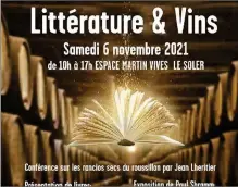  ?? - Crédits : mairie le soler ?? 7ème édition de Littératur­e et Vins au Soler