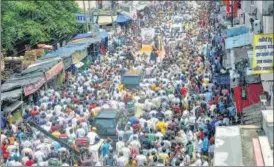  ?? PTI ?? A procession rally held to immerse the ashes of former Prime Minister Atal Bihari Vajpayee in the Ganga at Harkipauri, Haridwar, on Sunday.