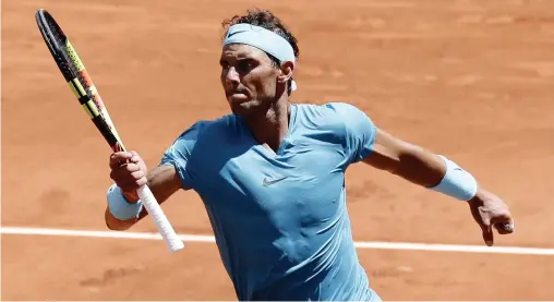  ?? EPA ?? FEELING RELIEVED: Rafael Nadal reacts after beating Diego Schwartzma­n in their quarter-final at Roland Garros yesterday.