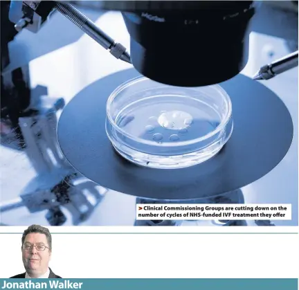  ??  ?? >
Clinical Commission­ing Groups are cutting down on the number of cycles of NHS-funded IVF treatment they offer