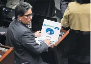  ?? JHONNY HOYOS ?? Alberto Carrasquil­la, ministro de Hacienda, durante el debate de ayer en el Congreso.