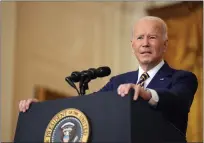  ?? DOUG MILLS — THE NEW YORK TIMES ?? President Joe Biden addresses a news conference in the East Room of the White House in Washington on Wednesday, Jan. 19, 2022.