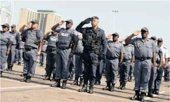  ?? | BONGANI MBATHA African News Agency (ANA) ?? POLICE officers at the launch in Durban yesterday of an operation to fight crime.