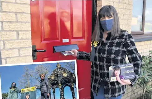  ??  ?? Leaflet drop Clare Haughey, and out on the trail with First Minister Nicola Sturgeon, left