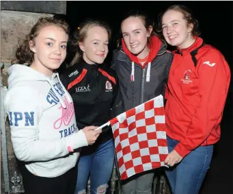  ??  ?? Lisa O’Donoughue, Aoife Murphy, Kate and Roisín Foley joined in the celebratio­ns after Banteer’s triumph in the Duhallow Hurling Final.