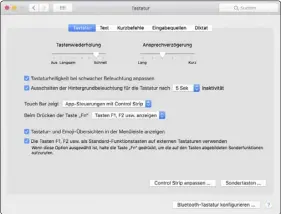  ??  ?? Die Touch Bar des Macbook Pro konfigurie­ren Sie mithilfe der Systemeins­tellung „Tastatur“.