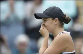  ?? TIM GOODE - THE ASSOCIATED PRESS ?? Australia’s Ashley Barty reacts after beating Germany’s Julia Goerges during the final match of the Nature Valley Classic at Edgbaston Priory Club in Birmingham, England, Sunday June 23, 2019.