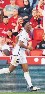  ?? ?? Real Madrid's Aurelien Tchouameni celebrates after scoring against Mallorca.