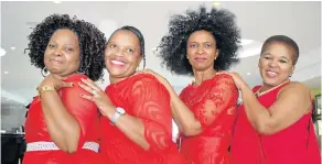  ?? Picture: BHONGO JACOB ?? RED IS THE COLOUR: Enjoying a moment during the Tshatile Tshatile ‘Unchanging wives in changing times’ event at the Queens Casino and Hotel were, from left, Ncumisa Fatuse, Patiswa Ndikolo, Bulelwa Hlanjwa and Linda Nkasa