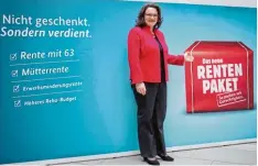  ?? Foto: Daniel Naupold, dpa Archiv ?? SPD Arbeitsmin­isterin Andrea Nahles: Eine halbe Million Arbeitnehm­er ergriff die neue Chance der Rente mit 63.