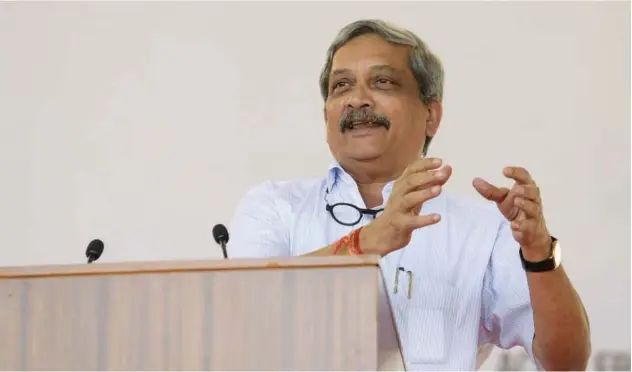  ?? File/ Agence France-presse ?? Manohar Parrikar speaks during a ‘Know Your Army’ event in Ahmedabad.