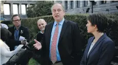  ?? CHAD HIPOLITO/THE CANADIAN PRESS ?? Green party Leader Andrew Weaver, centre, and elected party members Adam Olsen and Sonia Furstenau, aren’t keen about sitting as independen­t MLAs in the legislatur­e.