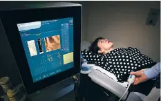  ??  ?? Judith Woods having a fibroscan, which measures scarring of the liver