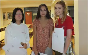  ?? Photo: Eugene Cosgrove ?? Carolina Jakubouska, Eiblin Lee and Elizabeth Hunt with their Leaving Cert results at St. Mary’s, Mallow on Wednesday.