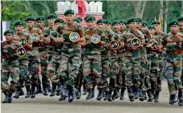  ?? — PTI ?? Jawans of the Gorkha regiment perform ‘Khukuri dance’ at Grenadier Regiment centre parade ground in Jabalpur on Sunday.