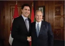  ?? SEAN KILPATRICK/THE CANADIAN PRESS ?? Trudeau and the Aga Khan on Parliament Hill in May 2016.
