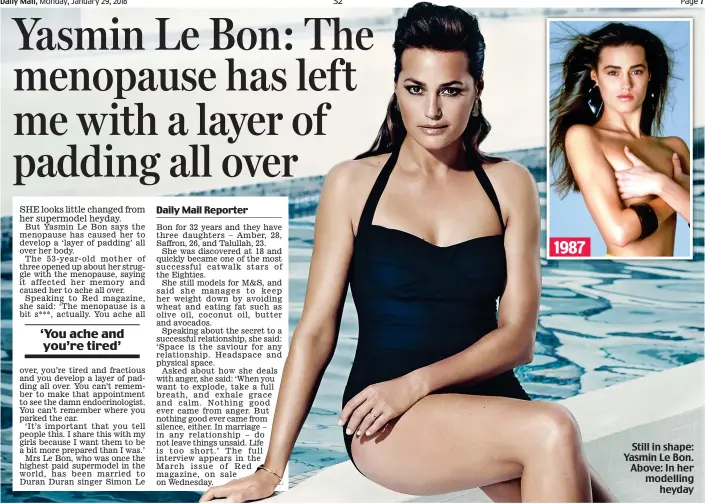  ??  ?? Still in shape: Yasmin Le Bon. Above: In her modelling heyday