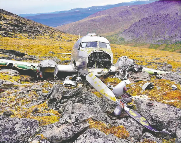  ?? Andrew Gregg ?? Pictured is one of the planes that crashed while searching for the Skymaster in 1950. It’s near Haines Junction in the Yukon.
