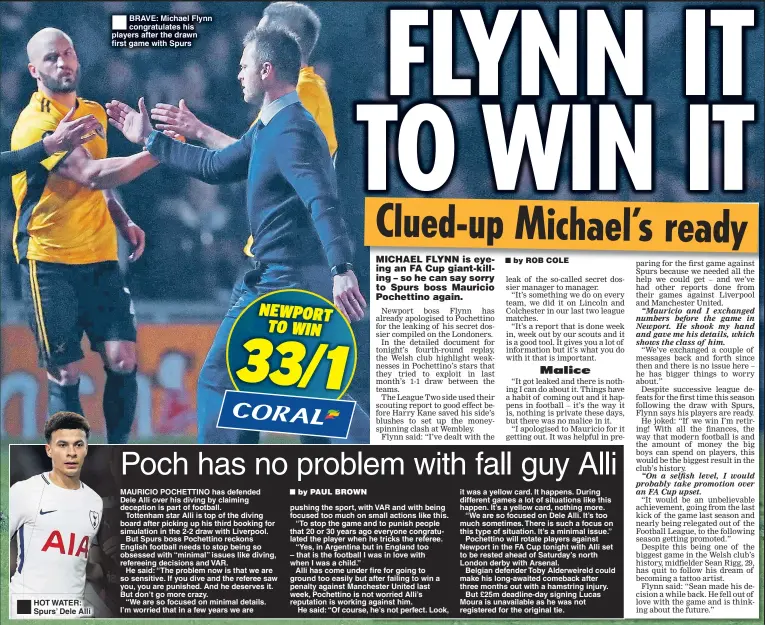  ??  ?? BRAVE: Michael Flynn congratula­tes his players after the drawn first game with Spurs