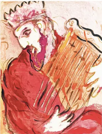  ??  ?? König David ist eine der schillernd­en Gestalten des Alten Testamente­s. Er gilt als Verfasser vieler biblischer Psalmen, die er, begleitet von seiner Harfe, vortrug.