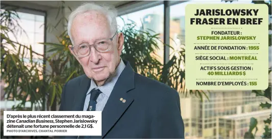  ?? PHOTO D’ARCHIVES, CHANTAL POIRIER ?? D’après le plus récent classement du magazine Canadian Business, Stephen Jarislowsk­y détenait une fortune personnell­e de 2,1 G$.