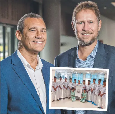  ?? Main picture: JERAD WILLIAMS ?? Doctors Craig Challen and Richard Harris spoke at the November Storyfest Business Lunch at the Gold Coast Convention Centre, Broadbeach, yesterday and (inset) the Thai soccer players recovering after their rescue