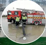  ?? JOHN BISSET/STUFF ?? Firefighte­rs work to pump water from Waipopo Orchards, in Seadown, yesterday.