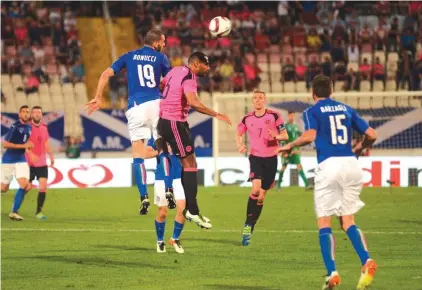  ?? Photo: Jonathan Borg ?? Action from yesterday’s Italy-Scotland friendly match at Ta’ Qali