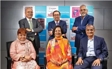  ??  ?? STANDING LEFT TORIGHT: Shailesh Haribhakti, Chairman at MentorCap Management; Ashok Wadhwa, Group CEO, Ambit Capital; Madhukar Kamath, Chairman Emeritus, DDB Mudra GroupSITTI­NG LEFT TORIGHT: Jayshree Vyas, MD of SEWA Bank; Business historian Gita Piramal: Rashesh Shah, Chairman, Edelweiss Group