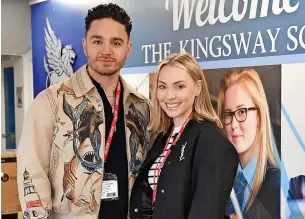  ?? ?? ●●Actor Adam Thomas and wife Caroline Daly visit his former secondary school, The Kingsway School